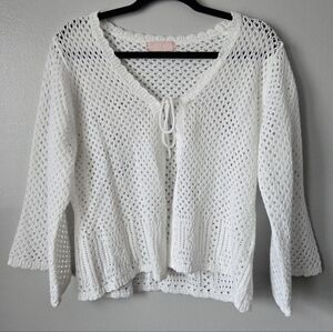 Sweet Kizz White Tie Front Cardigan Boho Crochet Style Summer Vacation Size 2X